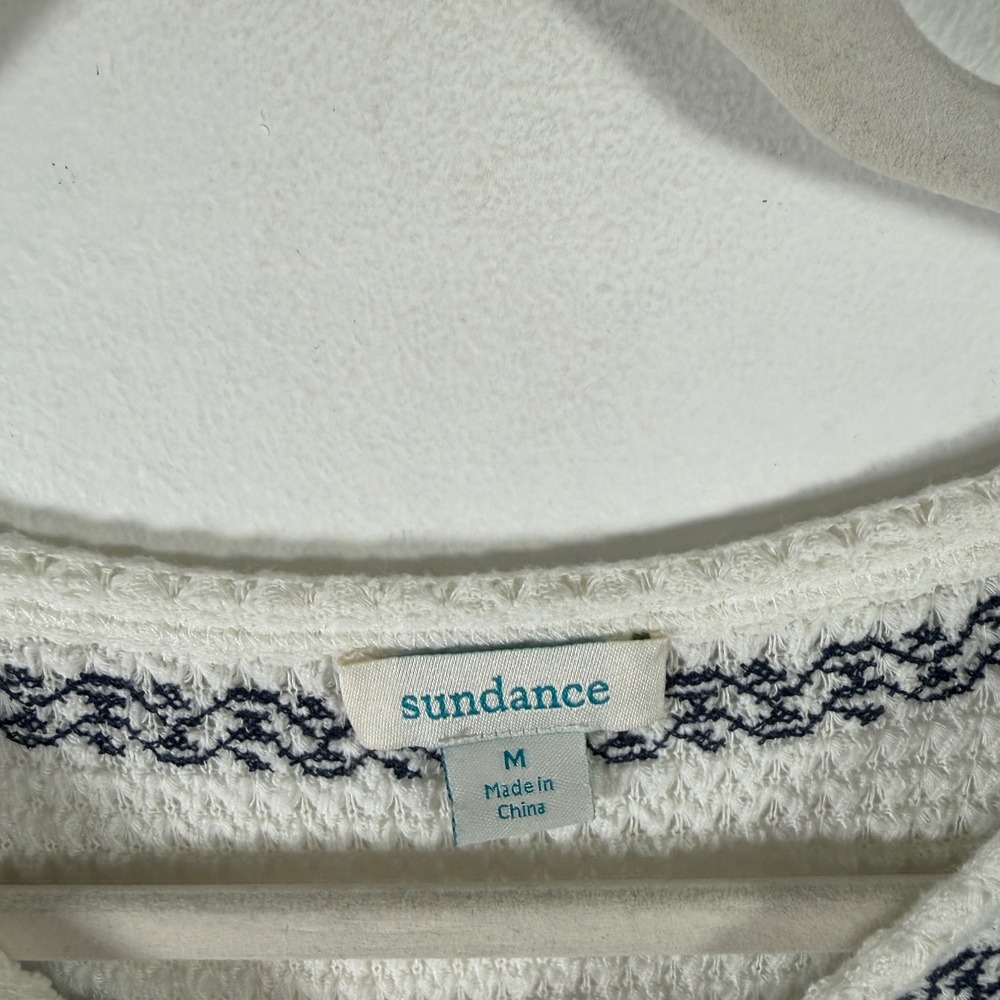 Sundance Waffle Knit Top White Embroidered Boho Peasant Long Sleeve Womens M - Picture 5 of 10